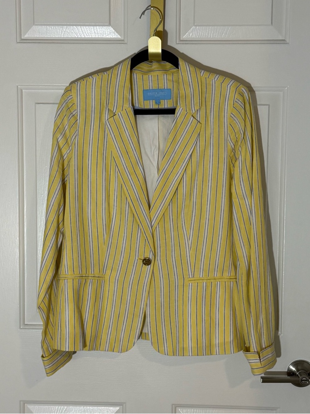 Draper James Yellow Striped Single-Button Blazer